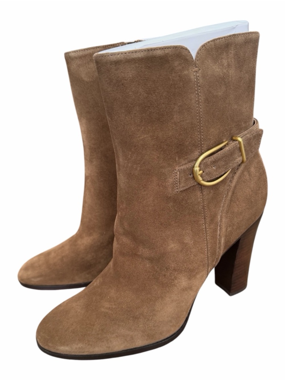 Veronica Beard Suede Ankle Boot in Chestnut with Gold Buckle - Picture 3 of 14